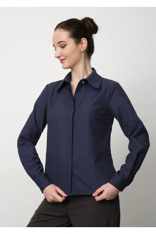 Pera Moda Kadın Slim Fit Pamuklu Ofis Gömleği Lacivert