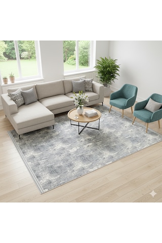 Modern Pamuklu Halı Örtüsü Savan 6m2 Dokuma 200x300 Lastiksiz Gri