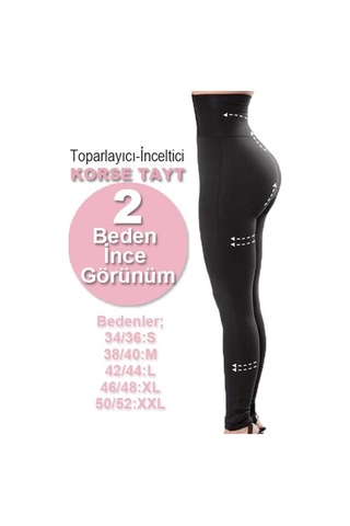 Kadın Siyah Iki Beden Inceltici Korse Tayt Siyah