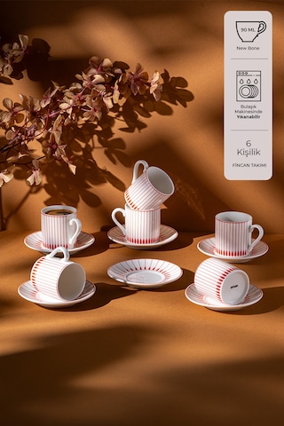 Emsan Belmond New Bone 6 Kişilik Kahve Fincan Takımı 90 Ml Turuncu Bordo Emsan Belmond New Bone 6 Kişilik Kahve Fincan Takımı 90 Ml Turuncu Bordo