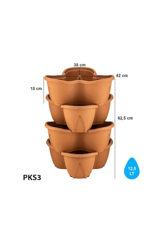 Rüzgar Yapay Çiçekçilik Serinova Pamukkale Saksı 4 Lü Set 12.5 Litre Kahverengi