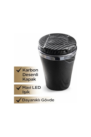 Üniversal Porselen Yanmaz Koku Geçirmez Mavi Işıklı Lüx Oto Küllük Dumansız Kapaklı Spor Araç İçi Küllük Araba Küllüğü Karbon Kapak