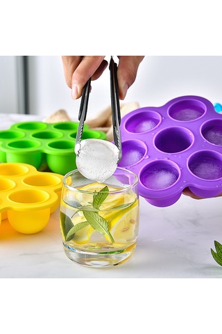 Geeksen 7 Delikli Silikon Buz Kalıbı - Çocuklar İçin Pratik Dondurma Ve Popsicle Yapım Aleti Mavi