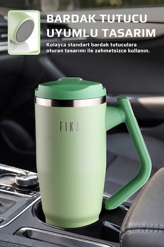 Fika Lumi Patentli Döner Kulplu Sızdırmaz Çelik Termos 1200 Ml - Bej Mint Yeşili