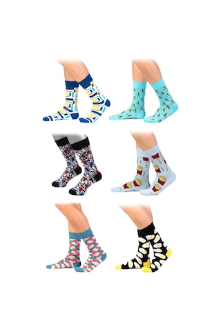 Ozzy Socks Erkek Beyaz Organik Pamuklu Dikişsiz Desenli 6' Lı Çorap Çok Renkli