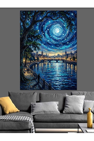 Van Gogh Tarzı Şehir Dekoratif Kanvas - Mdf Ahşap Tablo