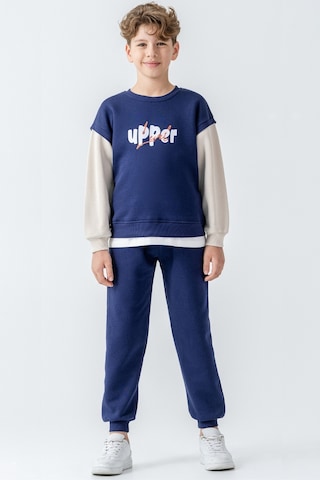 Erkek Çocuk Upper Baskılı 3 İplik Kalın Kışlık Eşofman Takımı Ak4231 Lacivert
