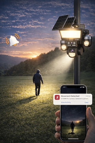 O-kam Ok334 Premium 12mp 4 Kameralı 4g 3 Solar Panel Aov Gece Görüş Sesli Konuşma Akıllı Kamera Ve Kumandalı Projektör Turkcell Sim Kart