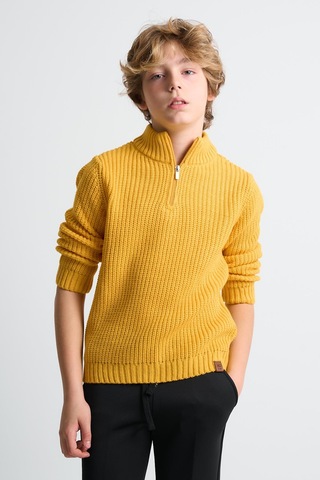 Alexandergardı Dik Yaka Fermuarlı Erkek Çocuk Kazak C23-7108 Hardal