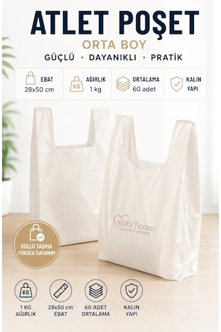 Kalbi Ticaret Kalın Kırık Beyaz Atlet Poşet Orta Boy 1 KG
