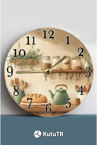 Nostaljik Raflı Mutfak Temalı Mdf Saat Çift Katmanlı 33 Cm Country Tarz Dekor Sdw356 Renkli