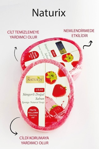 Naturix Çilek Peeling Etkili Cilt Arındırıcı Çilek Süngerli Sabun 150 G