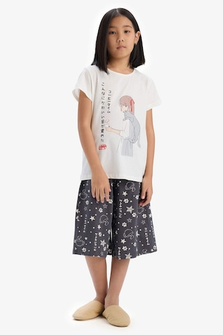 DeFacto Kız Çocuk Pijama Takımı Baskılı Kısa Kollu Üst Kapri Alt E2227A825SMER85 Ekru