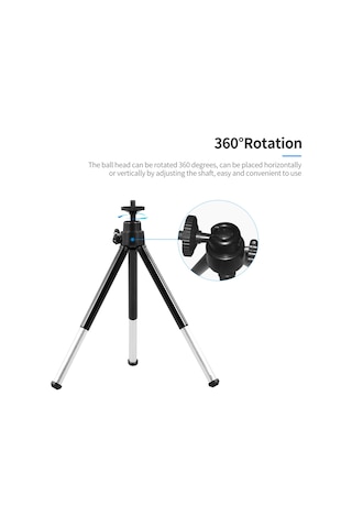 Dofolink Gümüş Renkli Tahta Mini Tripod - Aluminium Ally Malzeme, 1/4" Vida, Cep Telefonu Ve Web Kamerası İçin Taşınabilir Tutucu