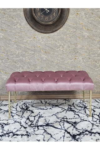 Zafir Gold Tel Ayaklı 90 Cm Puf Bench - Puf - Bench - Kasalı Oturak - Oturak - Yatak Ucu Puf Pembe