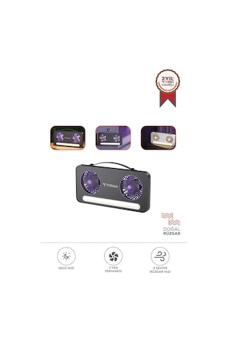 Torima F-23 Siyah Led Işıklı Çift Fanlı Mini Masaüstü Vantilatör 1200mah Şarjlı, Type-c Girişli, Taşınabilir Fan