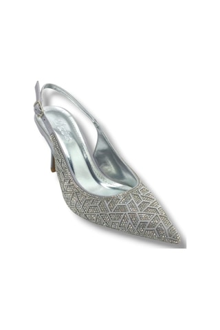 Desire 5011-26 Taşlı Mozaik Desenli İnce Topuk Kadın Stiletto 8,5cm GÜMÜŞ