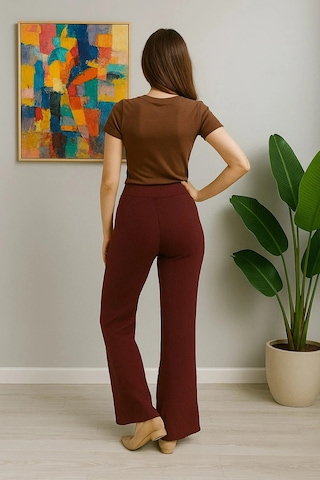 Kadın Yüksek Bel Triko Pantolon Bordo