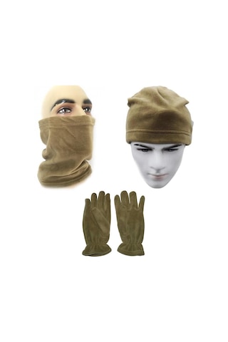 3'Lü Asker Polar Bere Boyunluk Eldiven Seti Askeri Kum