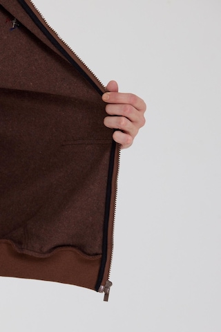 Polostate Erkek Fermuarlı Kanguru Cep 3 İplik Sweatshirt Kahverengi