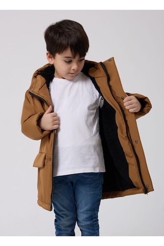 Freemen Erkek Çocuk Taba Kürklü Su Ve Rüzgar Geçirmez Kapüşonlu 3 Kışlık Mont Taba