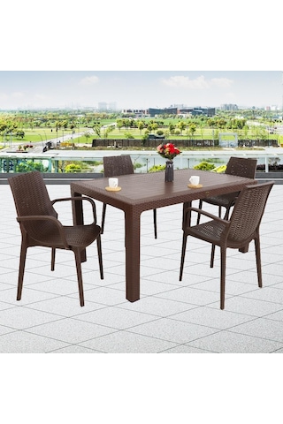 Depootoptan Mandella Elit Rattan 90 x 150 CM 4 Kişilik Nirvana Koltuk Masa Takımı Kahverengi