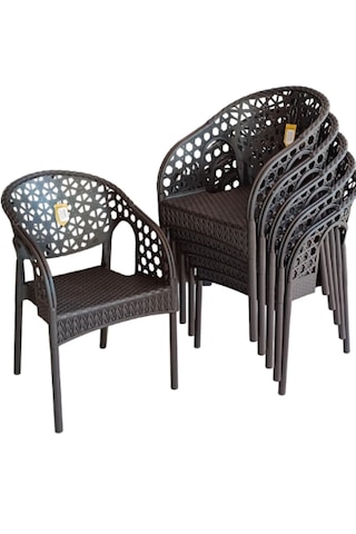 8 Adet Lotus Bahçe Balkon Sandalyesi Rattan Sandalye Kahve