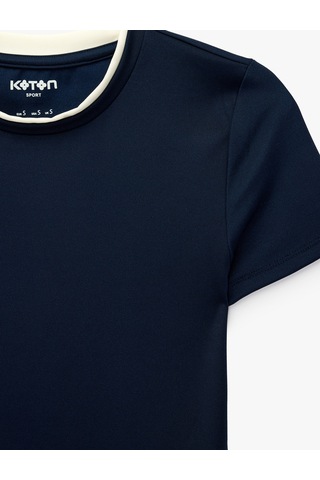 Koton Slim Fit Biyeli Kısa Kollu Bisiklet Yaka Spor Tişört Lacivert 6sak10362nk