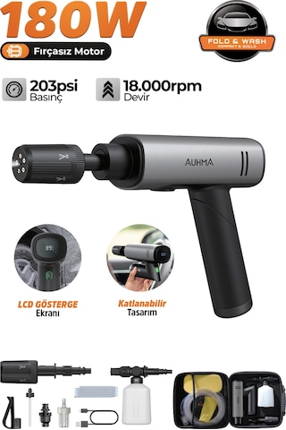 Auhma Acr-09 180w Fırçasız Şarjlı Basınçlı Yıkama Makinesi Katlanabilir Kablosuz Oto Yıkama Tabanc Gri Auhma Acr-09 180w Fırçasız Şarjlı Basınçlı Yıkama Makinesi Katlanabilir Kablosuz Oto Yıkama Tabanc Gri