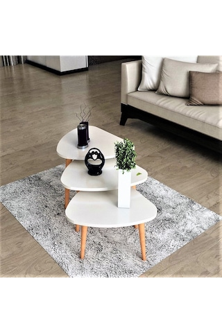 Flora ROLL Sehpa Ahşap Ayaklı Üçlü Zigon (BEYAZ)