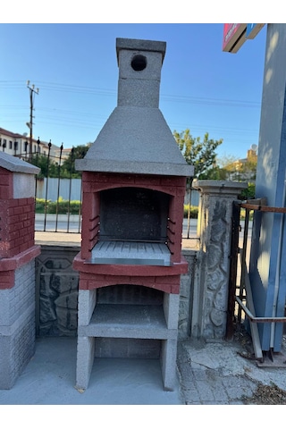 Mangal Barbekü 80 Lik Davlumbazlı Model Barbekü Gross Gri - Kırmızı