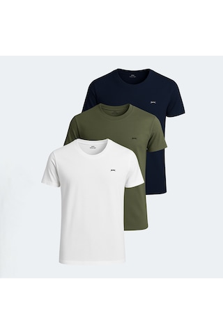 Slazenger SANDER KTN 3 lü Set Erkek Beyaz - Lacivert - Haki Tişört