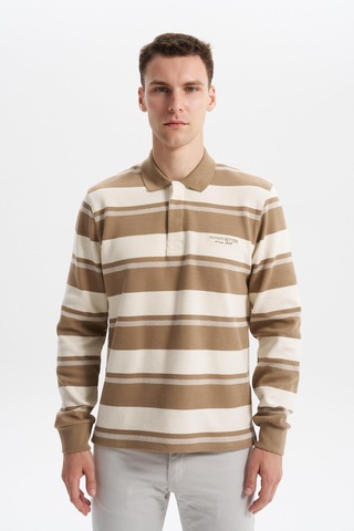 AR-MA Arma Erkek Ribanalı Regular Fit Çizgili Polo Yaka Sweatshirt %95 Pamuk %5 Elastane Ringel Pike K30554953002 Gri