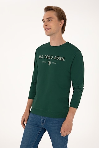 U.S. Polo Assn. Erkek Regular Fit Bisiklet Yaka Koyu Yeşil İnce Basic Sweatshirt 50313743-VR079