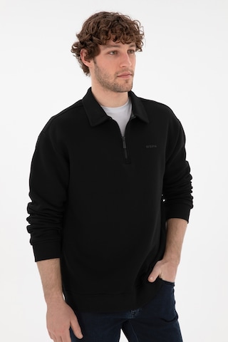 U.S. Polo Assn. Erkek Comfort Fit Yarım Fermuarlı Siyah Basic Sweatshirt 50298265-VR046