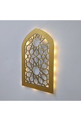 Led Işıklı Oval Motif Tablo - 40x25cm Gold
