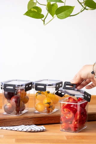 Nandy Home Kilit Kapaklı Dikdörtgen Clear Saklama Kabı Seti 3'lü 800 ML Beyaz