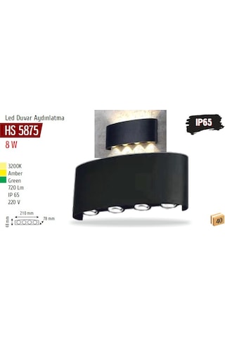8w Led Duvar Aydınlatma, Günışığı, Siyah Kasa Hs 5875 Sarı