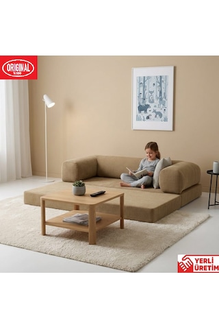 Pleasant K180x90 Sünger Kanepe Modüler Kadife Kumaşlı Koltuk Bej