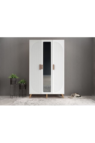 Robe Membran 3 Kapaklı Portmanto Montaj Dahil Çam Beyaz 120 Cm