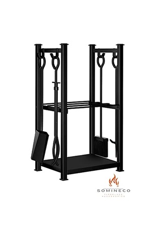 Somıneco 5 Li Ithal Metal Odunluk Raflı Şömine -soba Maşa Takımı Aksesuar Seti Ss-001