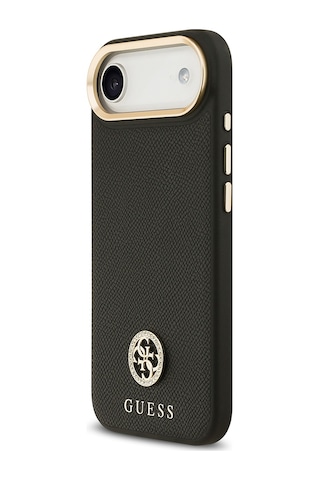 Apple Uyumlu iPhone 17 Air Kılıf Guess Lisanslı M-safeli Grained Yazı Ve Taşlı 4g Logolu Kapak Siyah Siyah