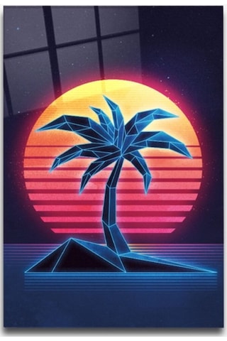 Neon Palmiye Cam Tablo