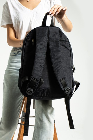 2'li Set Lüx Krinkıl Kumaş Lise Ve Ortaokul Sırt Çantası + Kalemlik, Maymun Anahtarlık Hediyeli Siyah