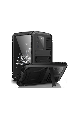 Mufunye Samsung Uyumlu S20ultra İçin Tam Metal Zırh Kılıf - Şok Emici, Cam Korumalı Ve Ayaklı Dikey/yatay Stantlı Sert Korumalı Kılıf