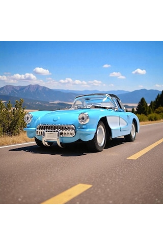 Nostaljik Metal Çek Bırak Mavi 1957 Chevrolet Corvette Araba Kapılar Açılır Diğer