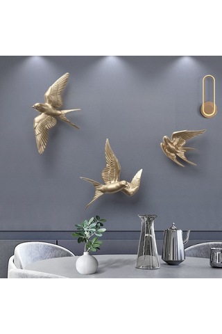 Fortunelane Zengin Altın Renkli 3d Kuş Dekoru - Akdeniz Stili Oturma Odası Süsüsü, Merdiven Üstü Duvar Dekorasyonu燕子a款 Diğer