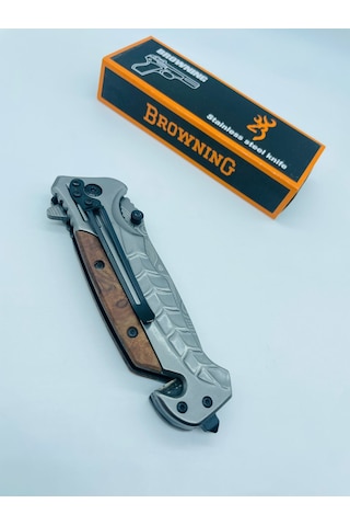 Browning Ahşap Kasa Yarıotomatik Kamp Çakı//21cm-hc4 Gümüş - Kahverengi