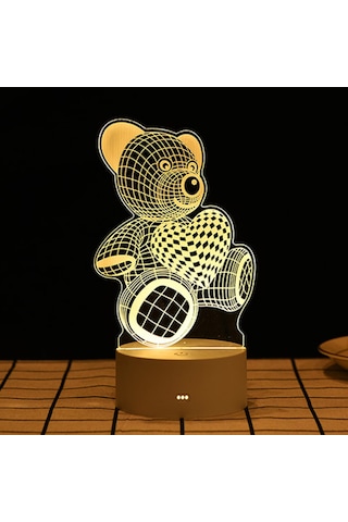 Neevoyu Kids 3d Sevgi Ayısı Yatak Odası Lambası - Usb Şarjlı, Islak Işık, Akrilik Materyal, Manuel Anahtar, Dekoratif Ve Güvenli Diğr