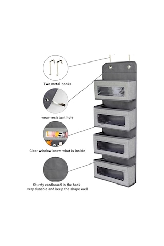Gd03 Duvara Monte Kumaş Saklama Çantası Gardırop Oda Kapısı Asılı Çanta Arkasında, Renk: Gri 4 Izgaralı Çok Renkli